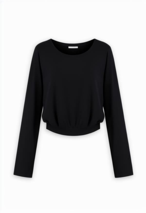 Solid Square Neck Curvy Hem Long Sleeve Tee